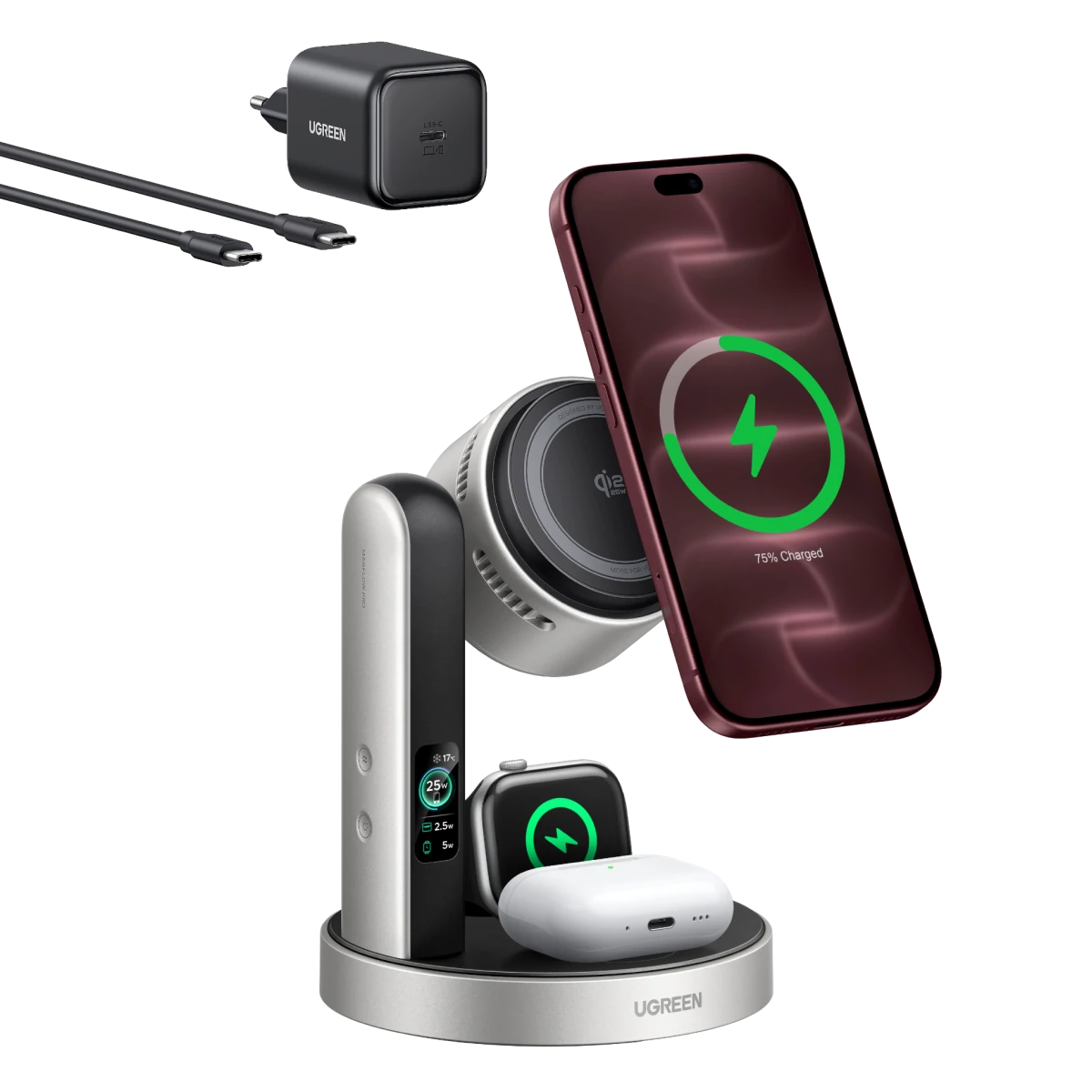 UGREEN MagFlow Pro Magnetic Wireless Charging Stand (3-in-1, Qi2 25W)