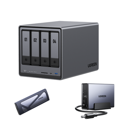 DXP4800 Plus + 120W DC UPS +  M.2 NVMe SSD Enclosure (Ships on July 25)