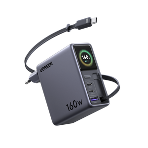 UGREEN Nexode Pro Smart Display Charger (160W, 4-Port, GaN, Retractable Cable, App Control)